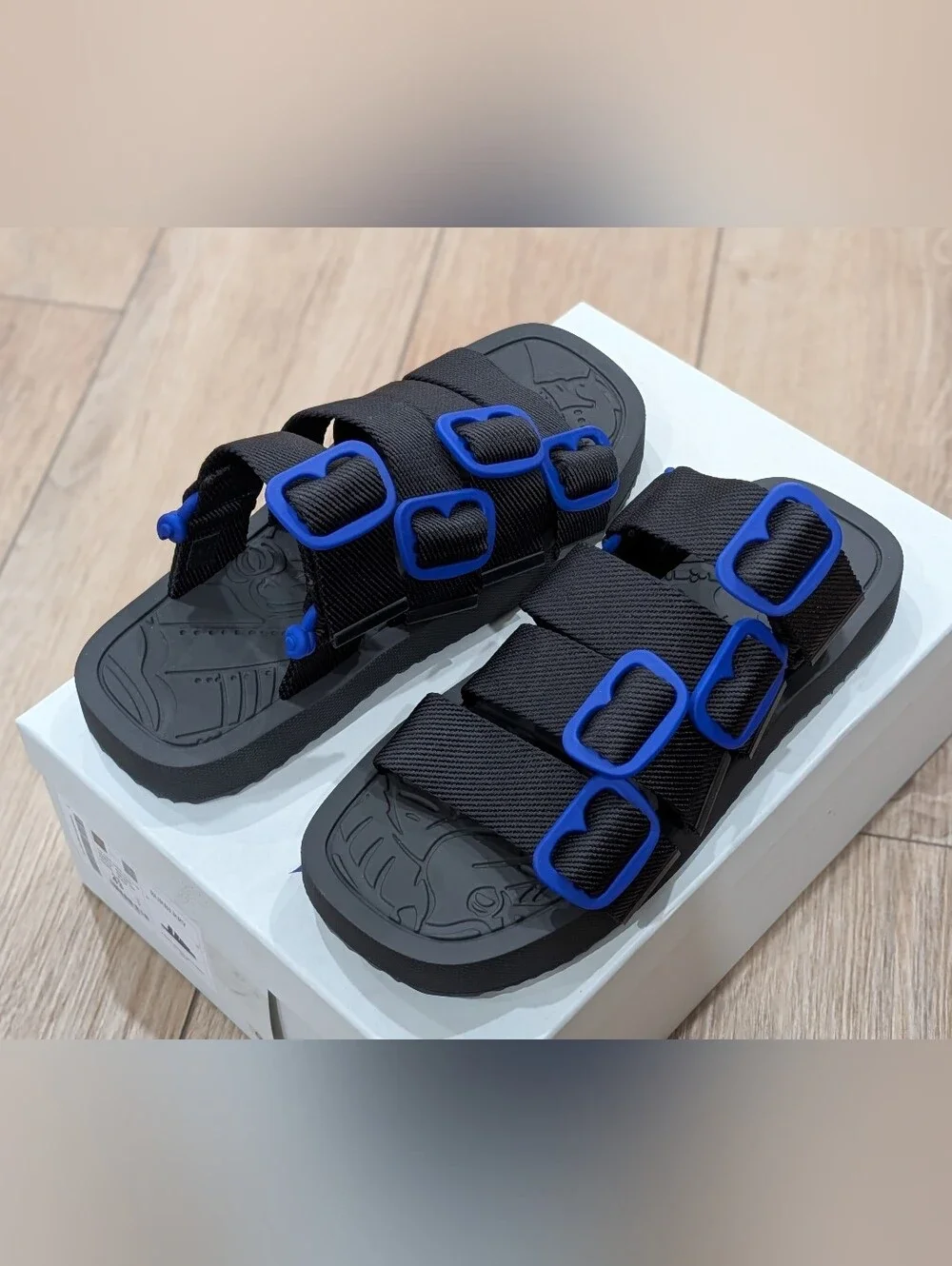 $660 Mens BURBERRY Nylon Strap Sandals Blue/Black 43 US 10